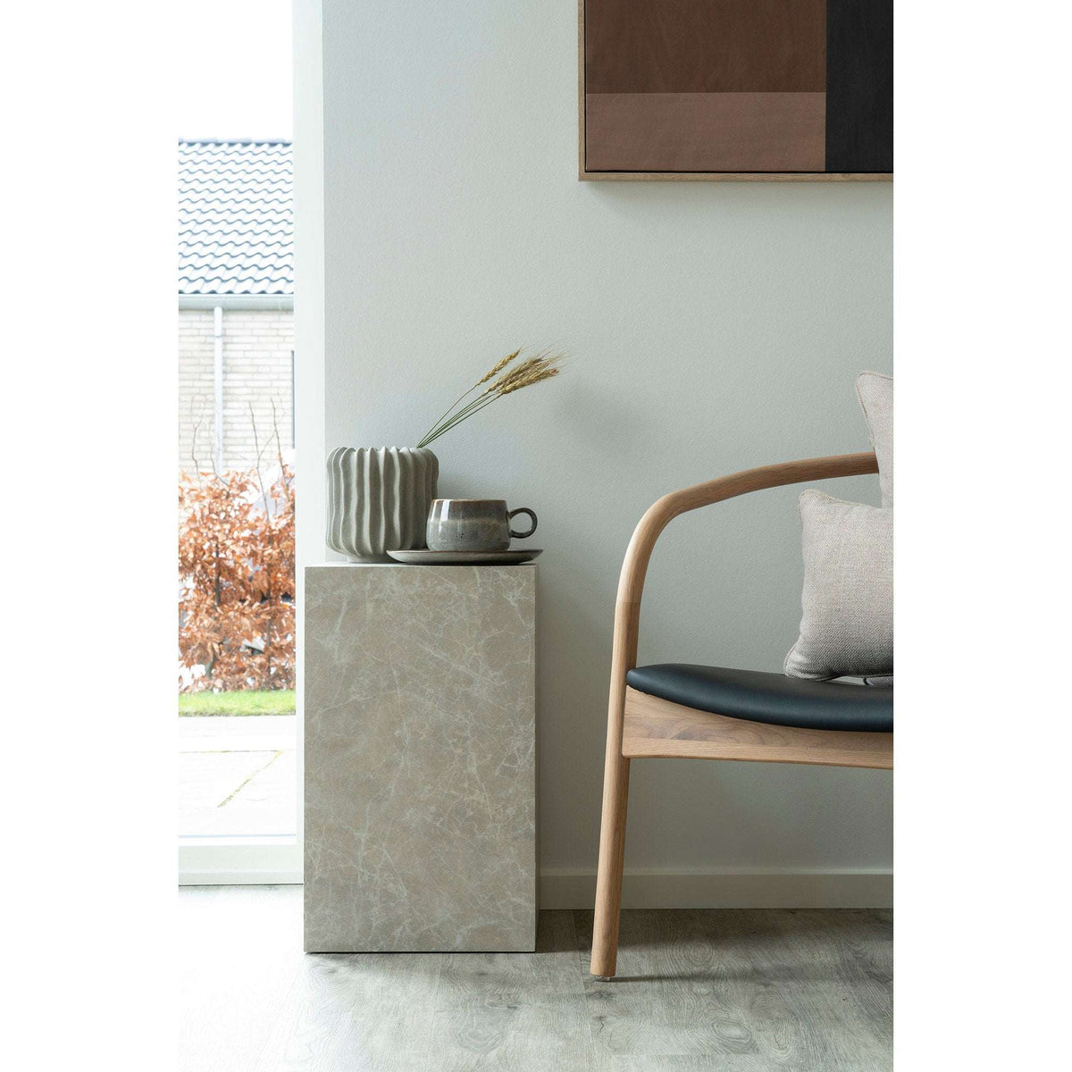 PolsterOase Möbel – Prague Beistelltisch in Marmoroptik, Beige, 30 × 30 cm – Ansicht 2