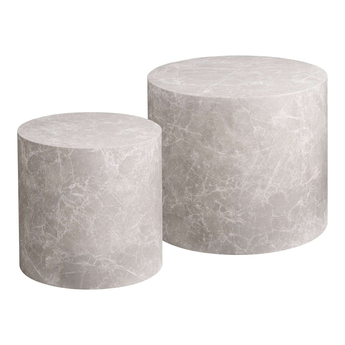 PolsterOase Möbel – Prague Couchtisch, Marmoroptik, rund, beige, 2er, Set