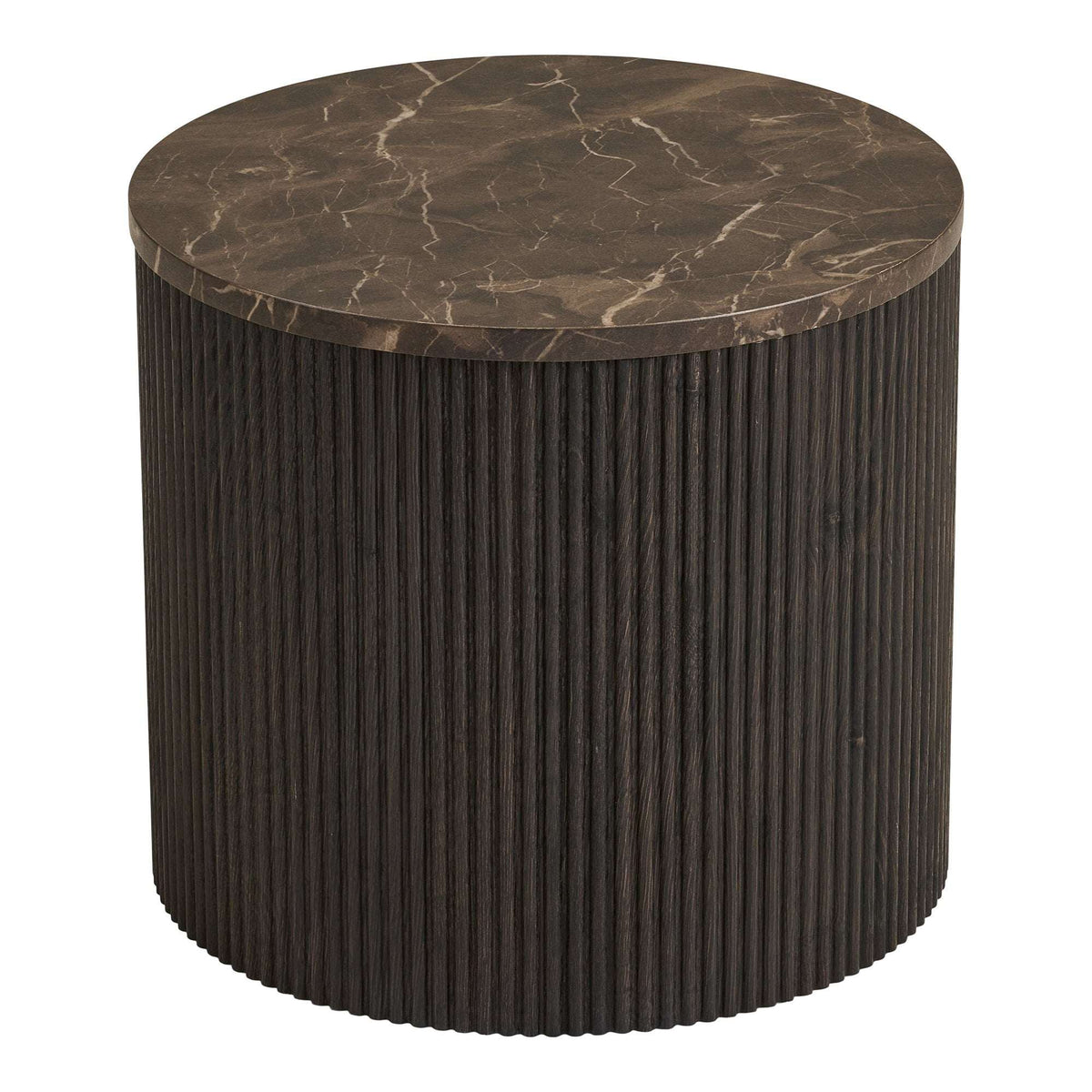 PolsterOase Möbel – Rota Side Table, Beistelltisch, Marmoroptik, dunkelbraun Ø45×40 cm