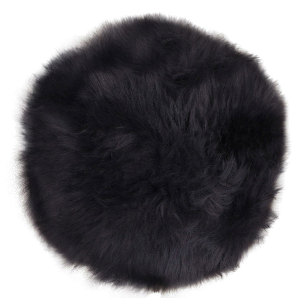 PolsterOase Möbel – Sitzkissen aus echtem Lammfell, Schwarz, Ø 35 cm