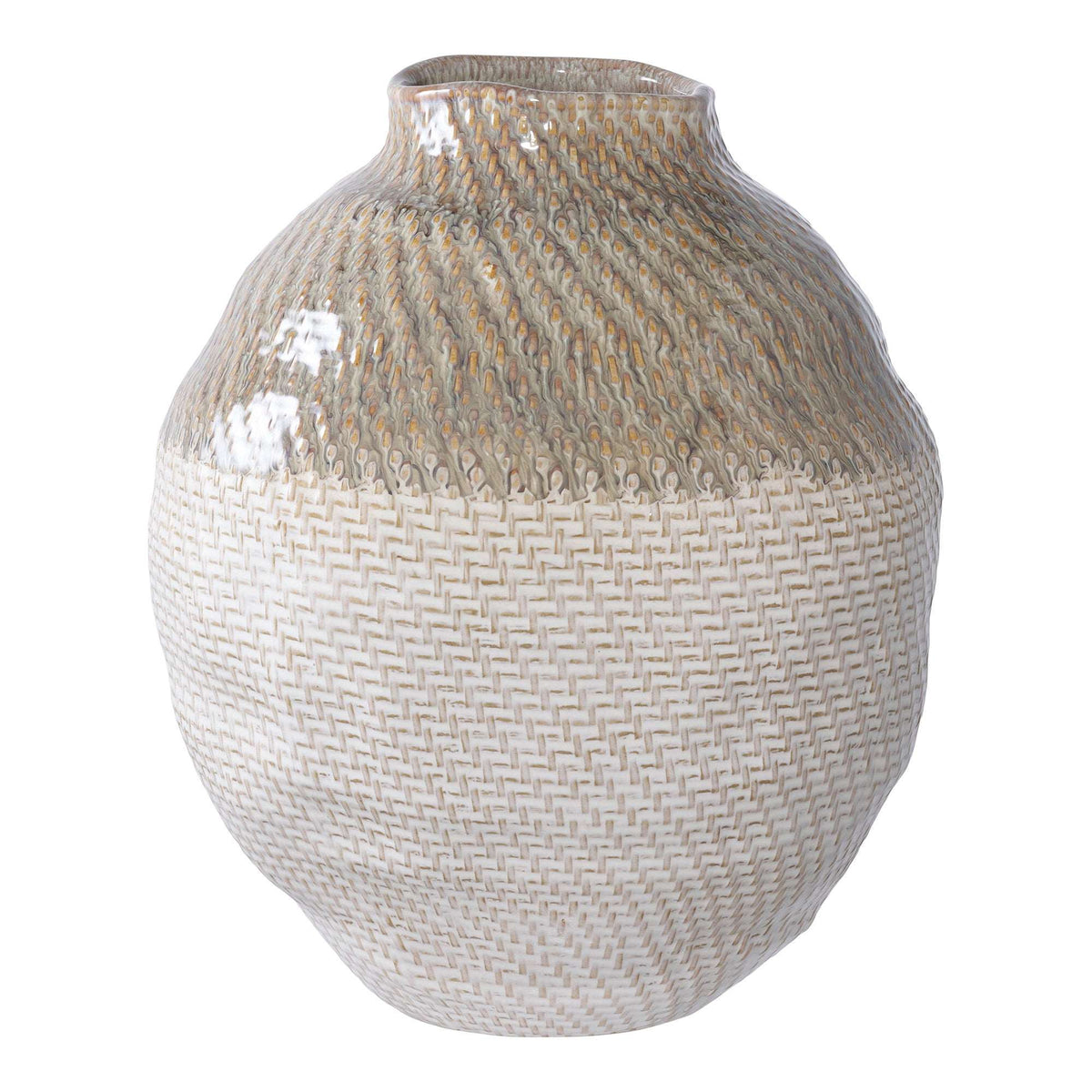 PolsterOase Möbel – Vase aus Keramik, Weiß/Grün, Ø 26 cm