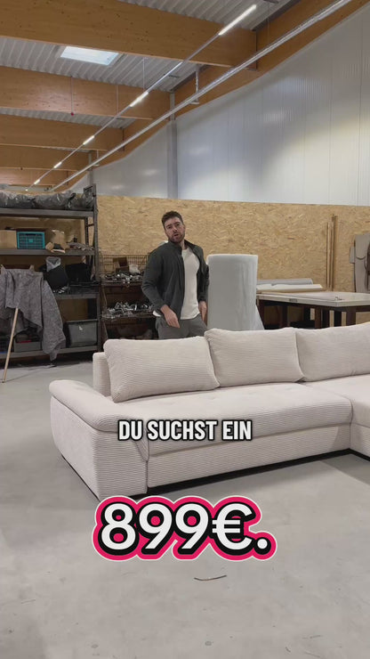 Ecksofa L-Form mit Schlaffunktion + BK in Cord Beige