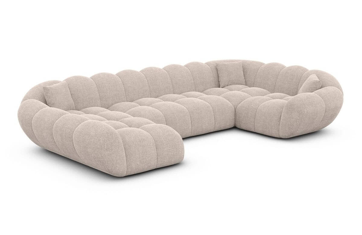 Bubble Sofa Wohnlandschaft in Struktur Beige, 323 cm Breite