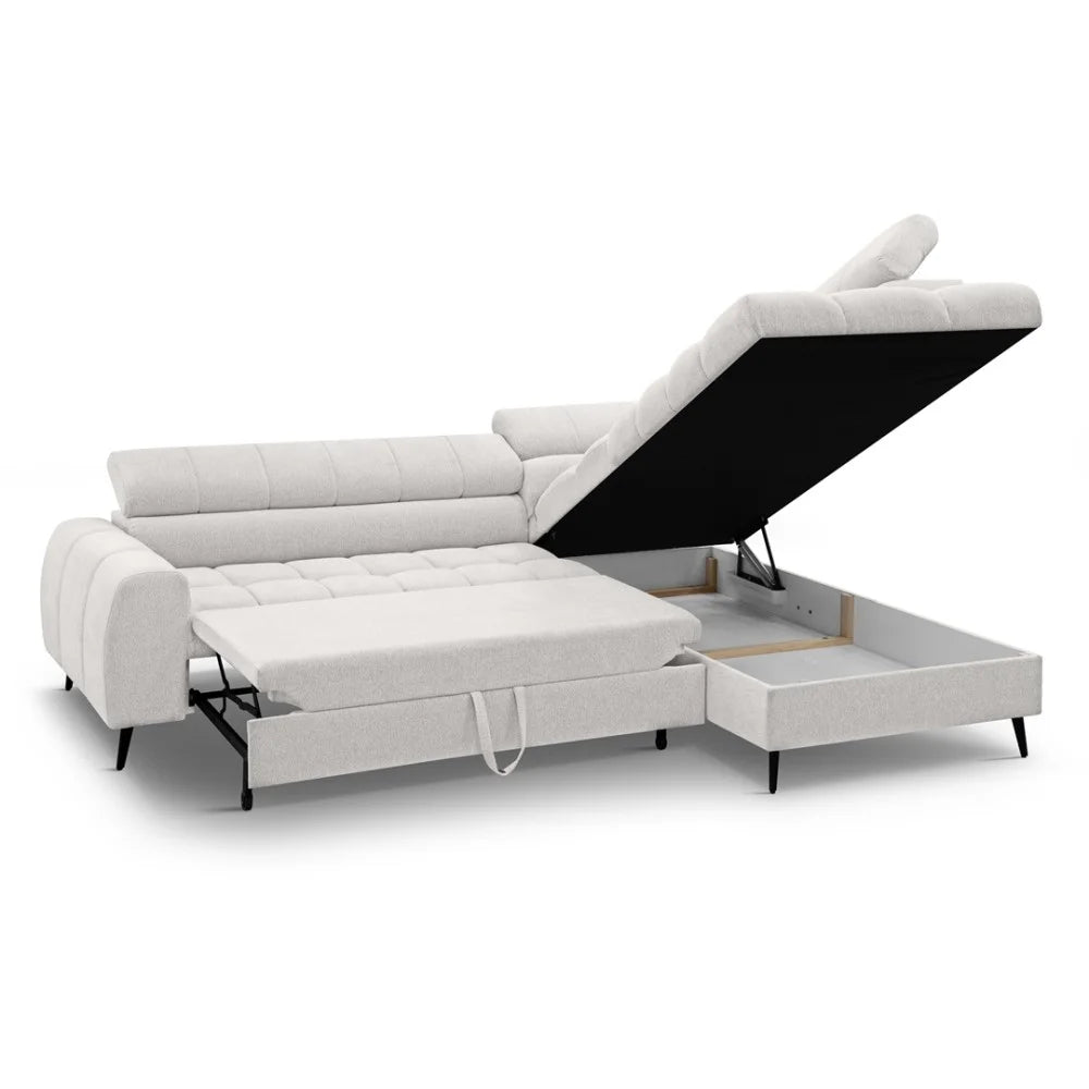 Vincent Ecksofa in L Form aus Strukturstoff mit Schlaffunktion und Bettkasten
