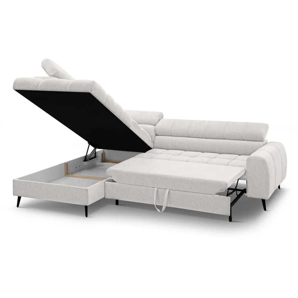 Vincent Ecksofa in L Form aus Strukturstoff mit Schlaffunktion und Bettkasten