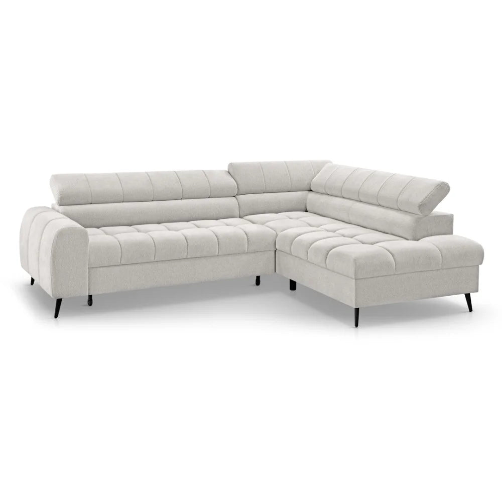 Vincent Ecksofa in L Form aus Strukturstoff mit Schlaffunktion und Bettkasten