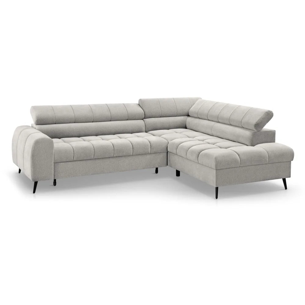 Vincent Ecksofa in L Form aus Strukturstoff mit Schlaffunktion und Bettkasten