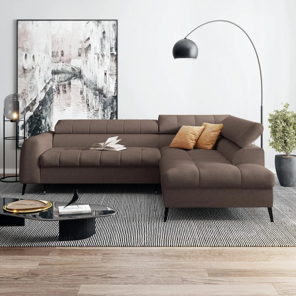 Vincent Ecksofa in L Form aus Strukturstoff mit Schlaffunktion und Bettkasten