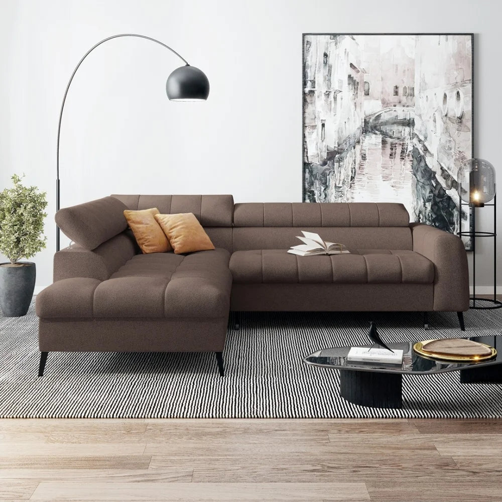 Vincent Ecksofa in L Form aus Strukturstoff mit Schlaffunktion und Bettkasten