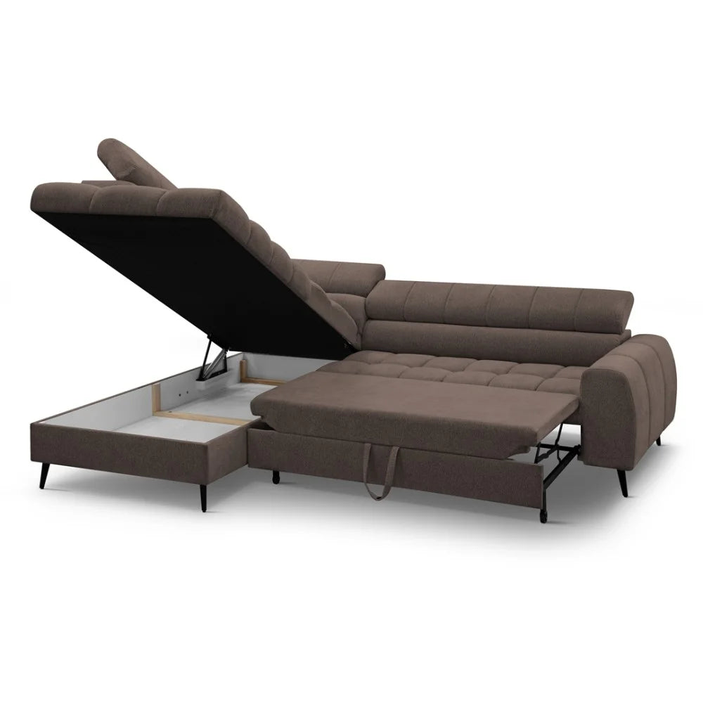 Vincent Ecksofa in L Form aus Strukturstoff mit Schlaffunktion und Bettkasten