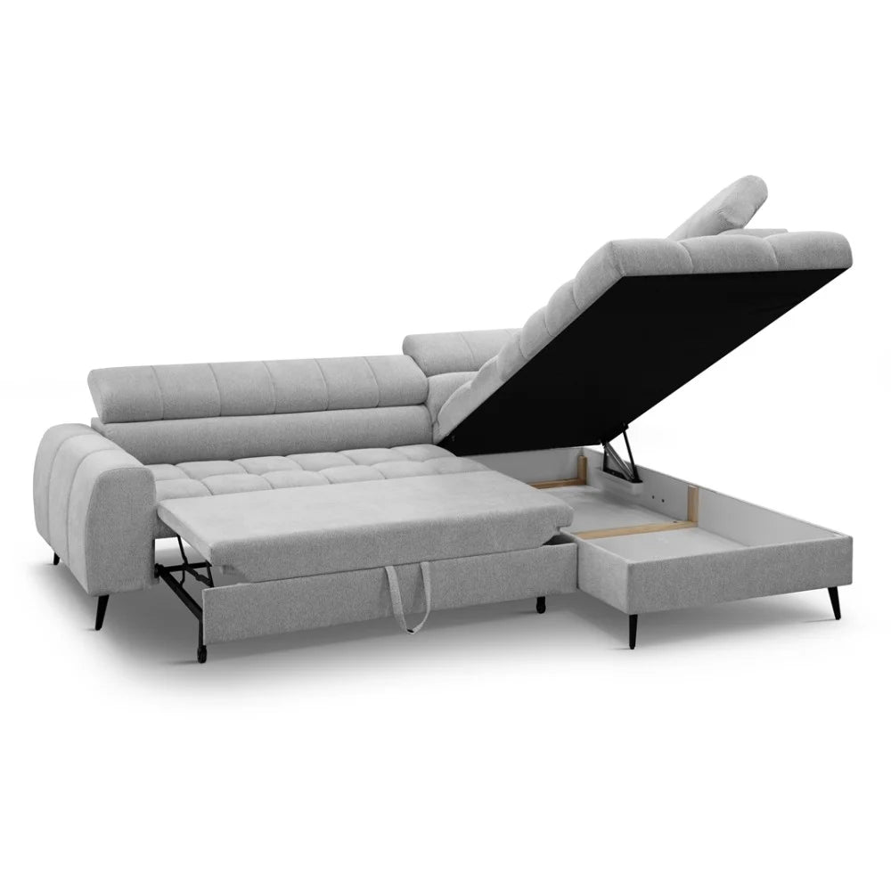 Vincent Ecksofa in L Form aus Strukturstoff mit Schlaffunktion und Bettkasten