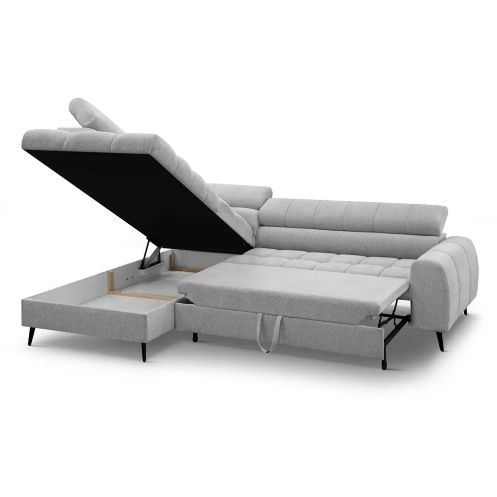 Vincent Ecksofa in L Form aus Strukturstoff mit Schlaffunktion und Bettkasten