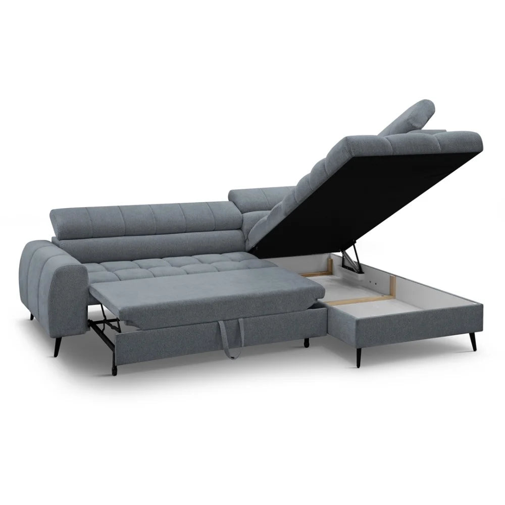 Vincent Ecksofa in L Form aus Strukturstoff mit Schlaffunktion und Bettkasten