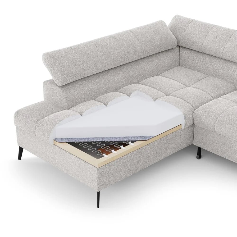 Vincent Ecksofa in L Form aus Strukturstoff mit Schlaffunktion und Bettkasten